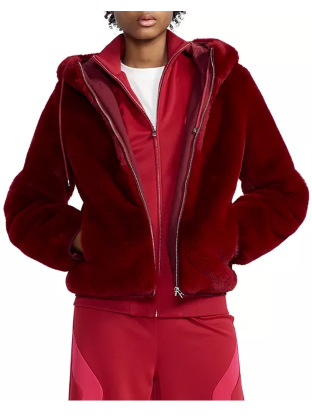 Maje Plush Teddy Zip Hoodie Jacket - Burgundy